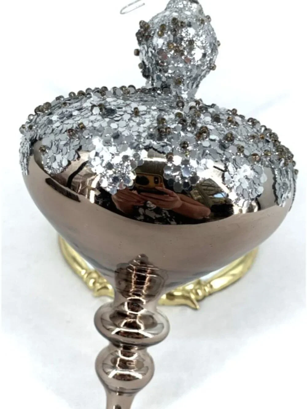 Blown Glass Finial Drop Christmas Ornament Silver 7
